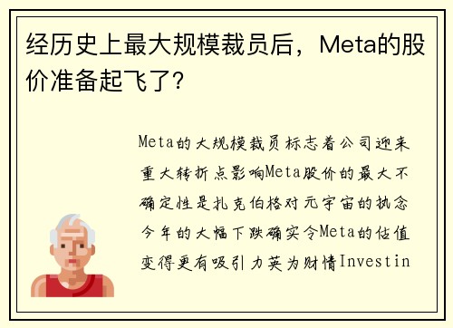 经历史上最大规模裁员后，Meta的股价准备起飞了？ 